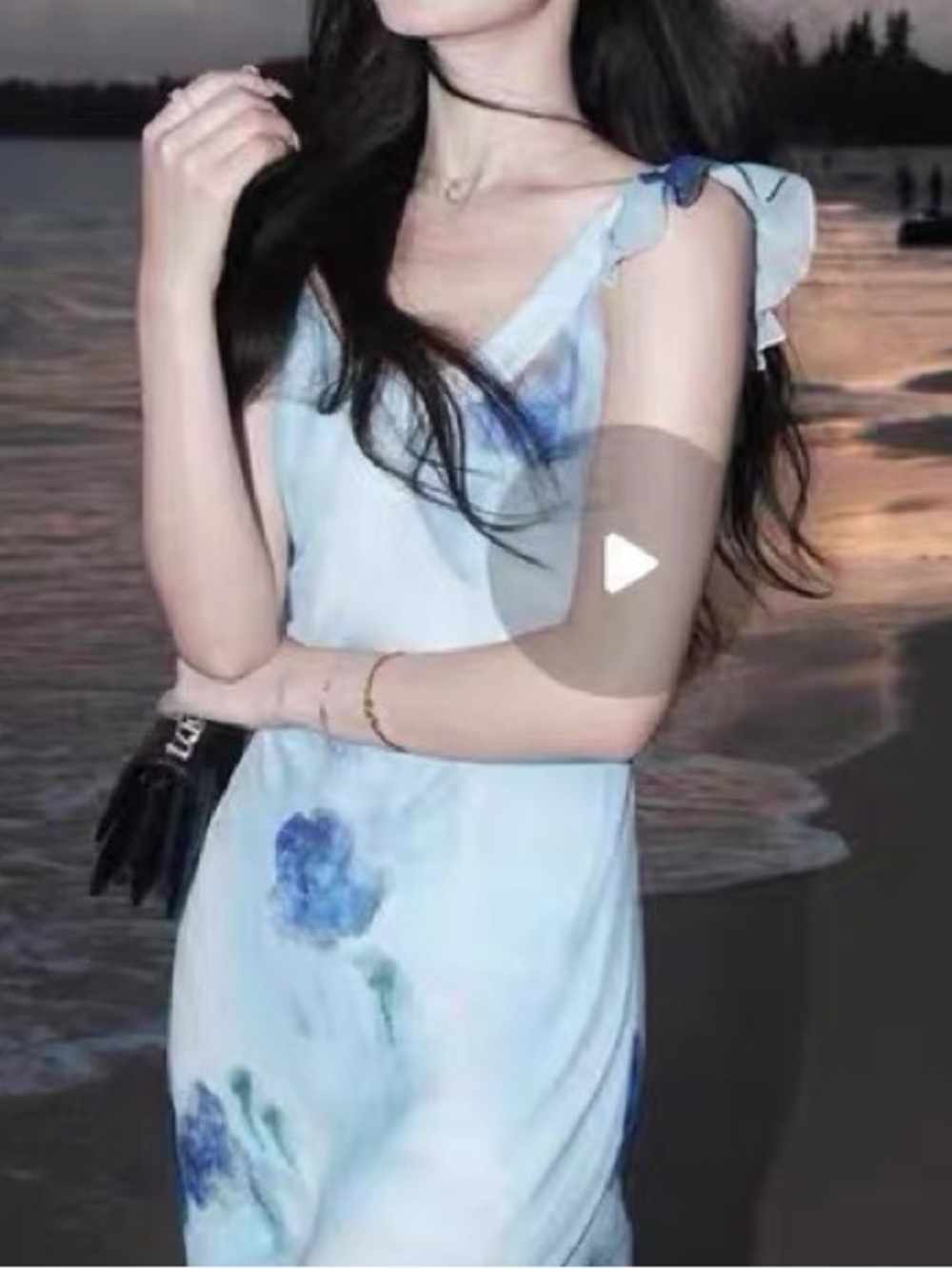 Vintage Silk Blue Floral Maxi Slip Dress